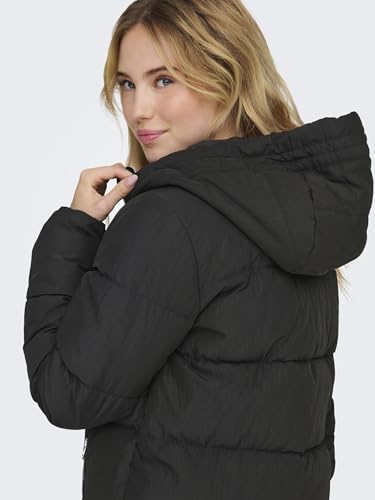 ONLY Damen Lange Puffer Jacke | Warmer Stepp Wintermantel mit Kapuze | Wattierter Blouson ONLDOLLY, Farben:Schwarz, Größe:M