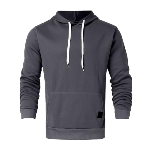 Generisch Hoody Herren mit Kapuze Locker Lässige Fleecepullover mit Taschen Drawstring Modische Bequemer Sweatshirt Basic Modern Kapuzenpullover Langarm Winter Hoodies Für Männer Grau M