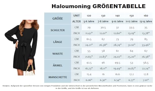 Haloumoning Mädchen Kleid Elegant Langarm Kleider Kids A-Linie Faltenrock Rundhals Fließender Midi Kleid, Grün, 11-12 Jahre