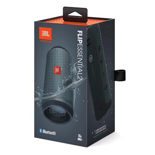 JBL Flip Essential 2 – Tragbarer Bluetooth-Lautsprecher mit wiederaufladbarem Akku – IPX7 wasserdicht – 10 Stunden Akkulaufzeit – In Schwarz