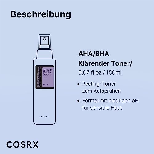 COSRX AHA/BHA Clarifying Treatment Toner | Peeling-Gesichtswasser für ebenmäßige Haut | Anti Mitesser & Anti Pickel | Poren Verkleinern | für alle Hauttypen | Vegan,tierversuchsfrei | Korean Skincare