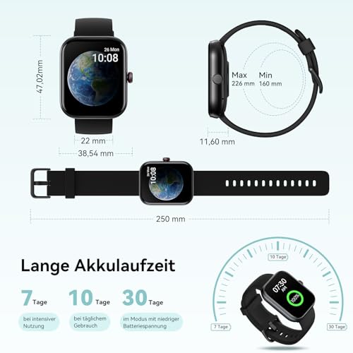 Smartwatch Herren Damen mit Telefonfunktion Alexa Integriert -Fitnessuhr 110+ Sportmodi &IP68-1,91" Schrittzähler Uhr für Android iOS Armbanduhr mit Pulsmesser SpO2 Stress Schlafmonitor -Schawrz