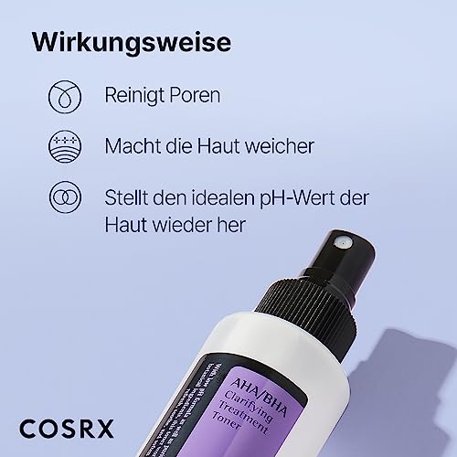 COSRX AHA/BHA Clarifying Treatment Toner | Peeling-Gesichtswasser für ebenmäßige Haut | Anti Mitesser & Anti Pickel | Poren Verkleinern | für alle Hauttypen | Vegan,tierversuchsfrei | Korean Skincare