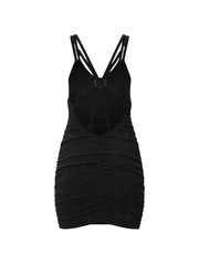 shownicer Partykleid Damen Sexy Ruckenfrei Off Shoulder Bodycon Kleider V-Ausschnitt Spaghettiträger Clubkleid Minikleid Cami Kleid Wickelkleider A Schwarz XXL