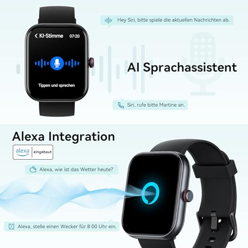 Smartwatch Herren Damen mit Telefonfunktion Alexa Integriert -Fitnessuhr 110+ Sportmodi &IP68-1,91" Schrittzähler Uhr für Android iOS Armbanduhr mit Pulsmesser SpO2 Stress Schlafmonitor -Schawrz