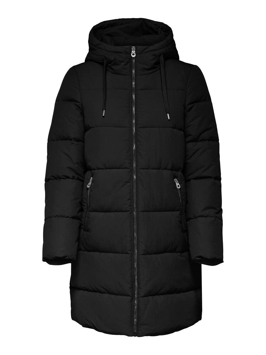 ONLY Damen Lange Puffer Jacke | Warmer Stepp Wintermantel mit Kapuze | Wattierter Blouson ONLDOLLY, Farben:Schwarz, Größe:M