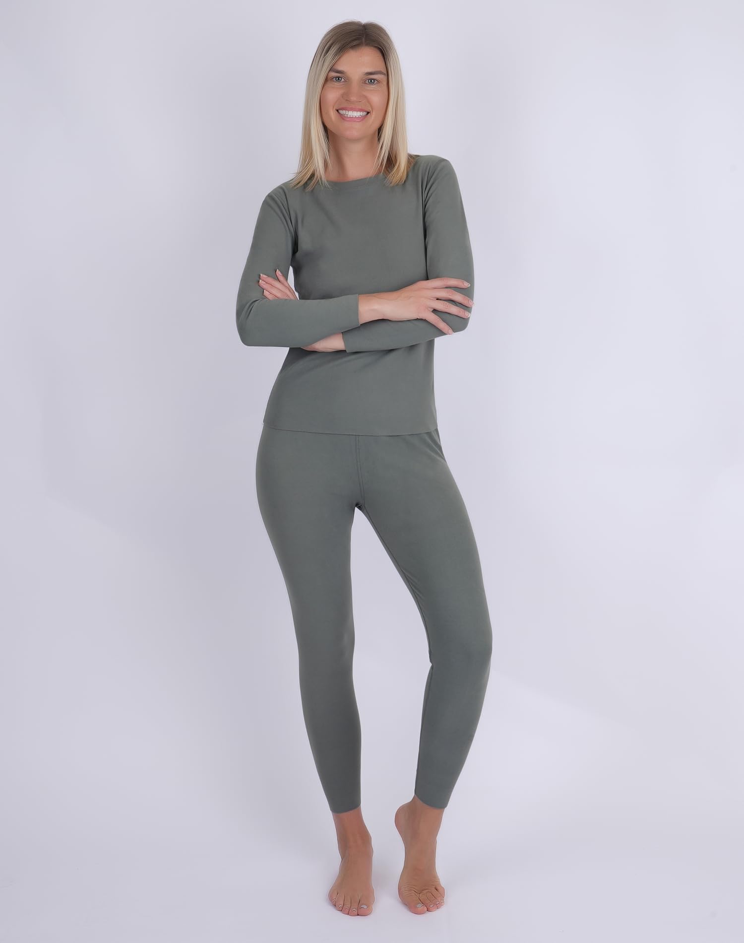 INNERSY Skiunterwäsche Damen Set Warm Thermounterwäsche Frauen Winter Thermo Oberteil Leggings (M, Warmes Grau)