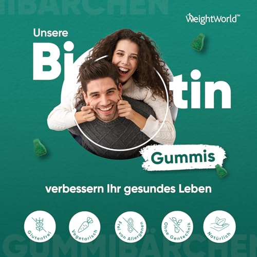 Biotin Gummibärchen 5000μg - Vitamin C & E für Haut, Haare, Nägel & Bart - 120 Gummies - Mit Folsäure, Selen, Jod, Vitamin A, B9, B12, B5 für Haarwachstum - Vitamin B7 (D-Biotin) - WeightWorld