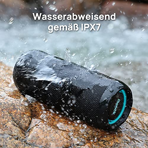 RIENOK Bluetooth Lautsprecher mit Licht Bluetooth 5.3 Musikbox Bass Kabellos Box mit IPX7 wasserdicht Stereo Sound Tragbar