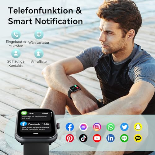 Smartwatch Herren Damen mit Telefonfunktion Alexa Integriert -Fitnessuhr 110+ Sportmodi &IP68-1,91" Schrittzähler Uhr für Android iOS Armbanduhr mit Pulsmesser SpO2 Stress Schlafmonitor -Schawrz