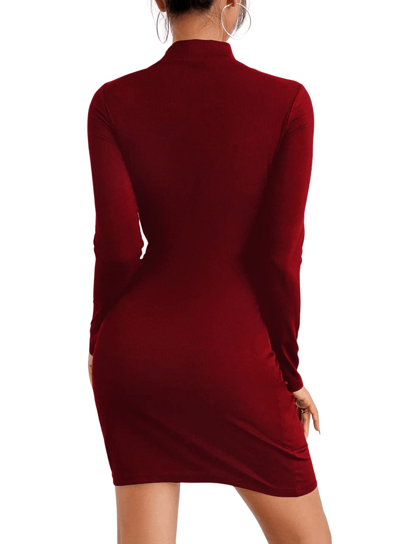 SOLY HUX Bodycon Kleid Damen Langarm Minikleid Cut Outs Kleider Herbst Partykleid Bleistift Kurzkleid Freizeitkleid Bordeaux XS