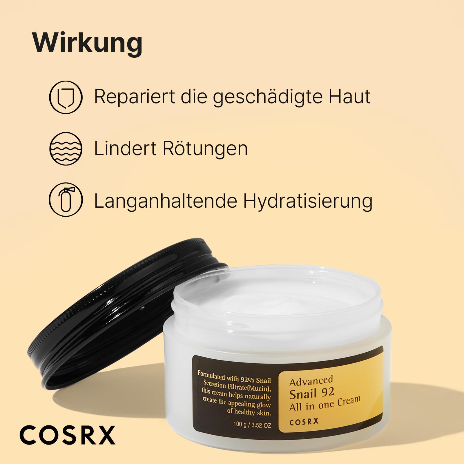 COSRX Advanced Snail 92% All in One Cream | Schneckenschleim Creme mit Hyaluron | Anti Pickel Anti Falten Gesichtscreme | für trockene und empfindliche Haut | Korean Skincare