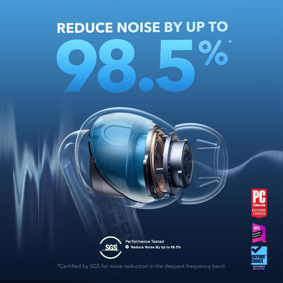 soundcore by Anker Liberty 4 NC Bluetooth-Kopfhörer mit Geräuschunterdrückung, 98,5% Noise Cancelling, Adaptive für Ohren und Umgebung, 50H Wiedergabe (Schwarz) (Generalüberholt)