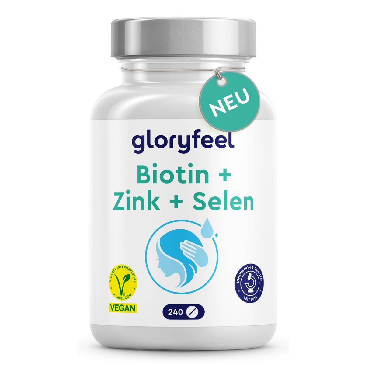 Biotin + Selen + Zink für Haut, Haare & Nägel* - 40% höhere Bioverfügbarkeit (Zink-Chelat) - Kleine, leicht zu schluckende Tabletten (240 Stück) - Sehr gut verträglich - 100% vegan und laborgeprüft