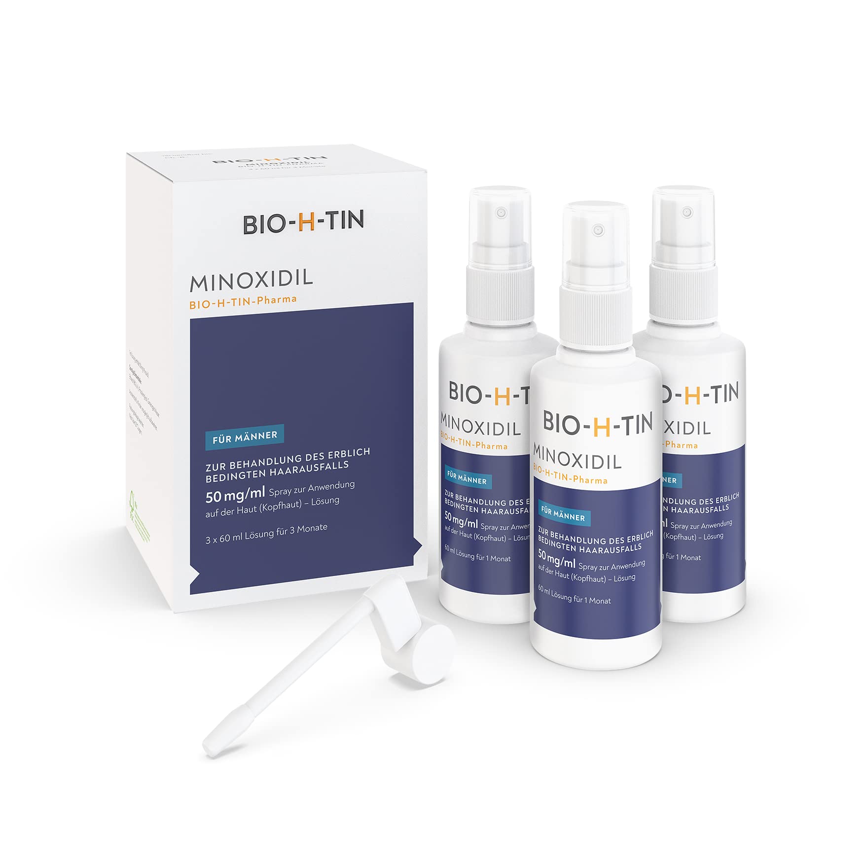 Minoxidil BIO-H-TIN 50 mg/ml Spray, Lösung zum Auftragen auf die Kopfhaut 3x 60 ml + BIO-H-TIN Belebendes Coffein-Shampoo, 200 ml