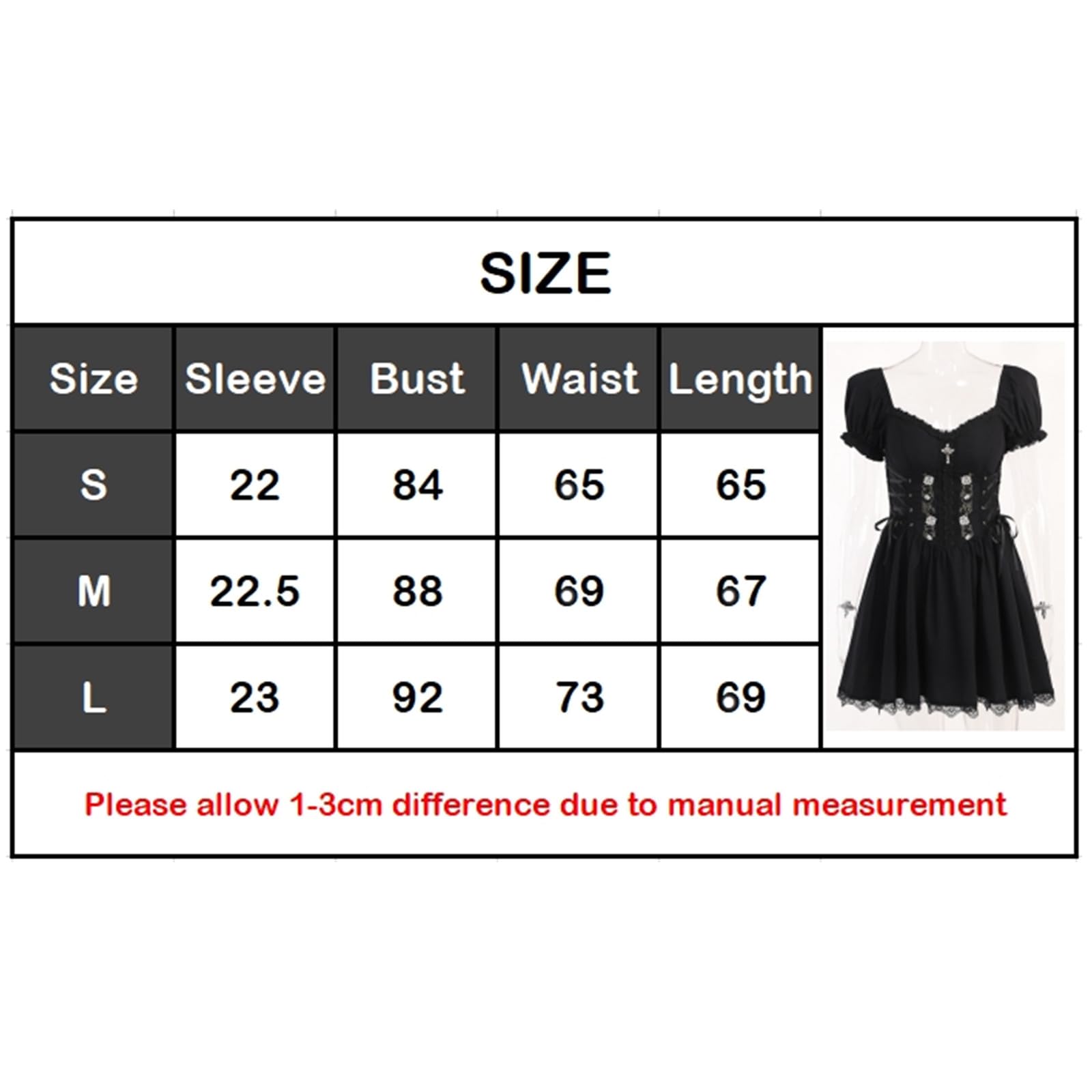 XKBHYD Gothic Kleid Damen Schulternfrei Kurze Ärmel Minikleid Hohe Taille Empire-Taille Schlanke Passform Spitze Party Kleid