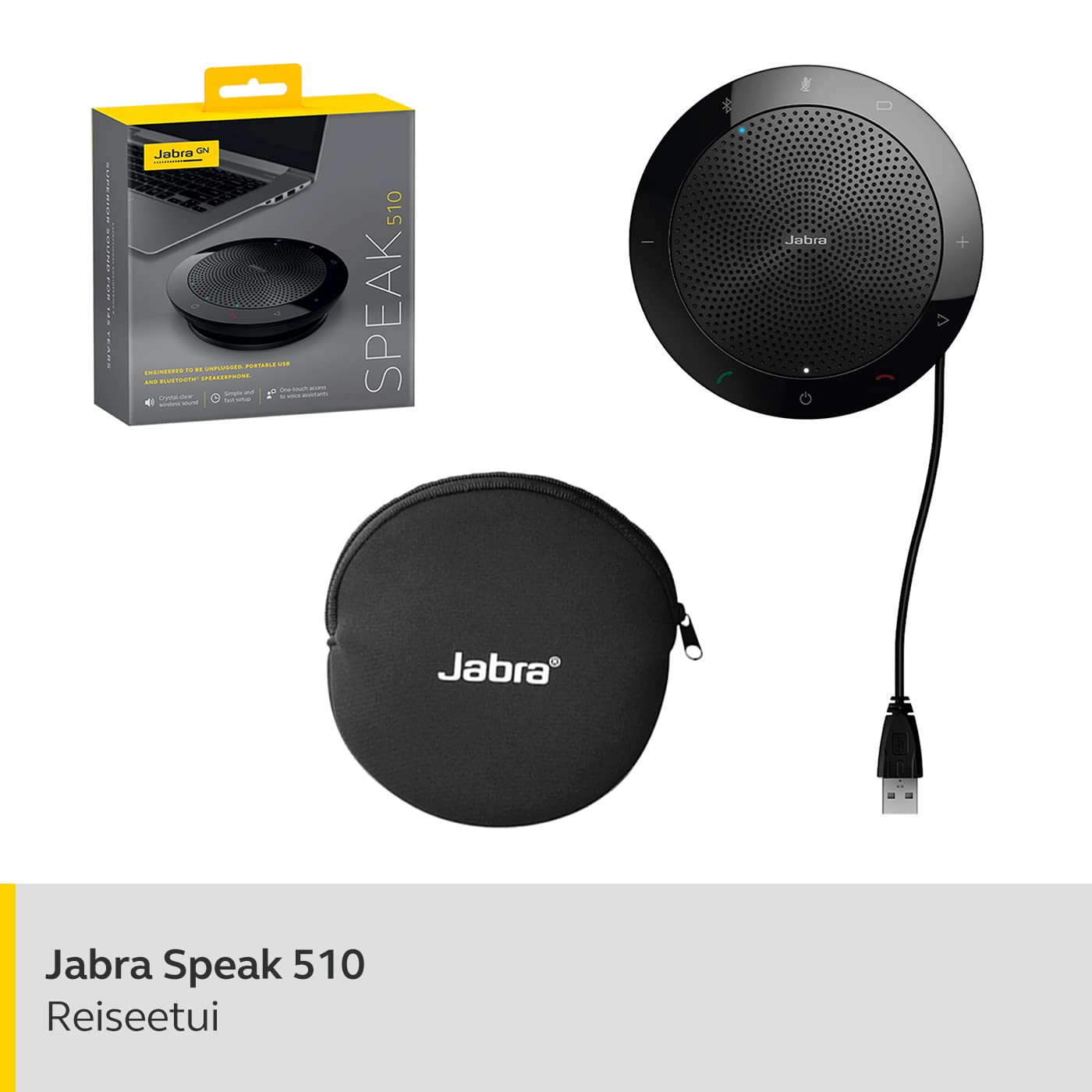 Jabra Speak 510 Lautsprecher — tragbarer Bluetooth-Lautsprecher, Konferenzlautsprecher — Anschluss an Laptops, Smartphones und Tablets — USB-Stecker, Schwarz