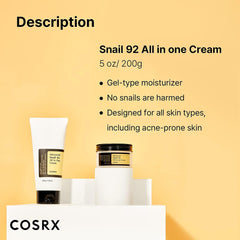 COSRX Advanced Snail 92% All in One Cream Tube 200g, Feuchtigkeitscreme mit Schneckenschleim und Hyaluron, für trockene und empfindliche Haut, Anti Rötungen, tierversuchsfrei, Korean Skincare