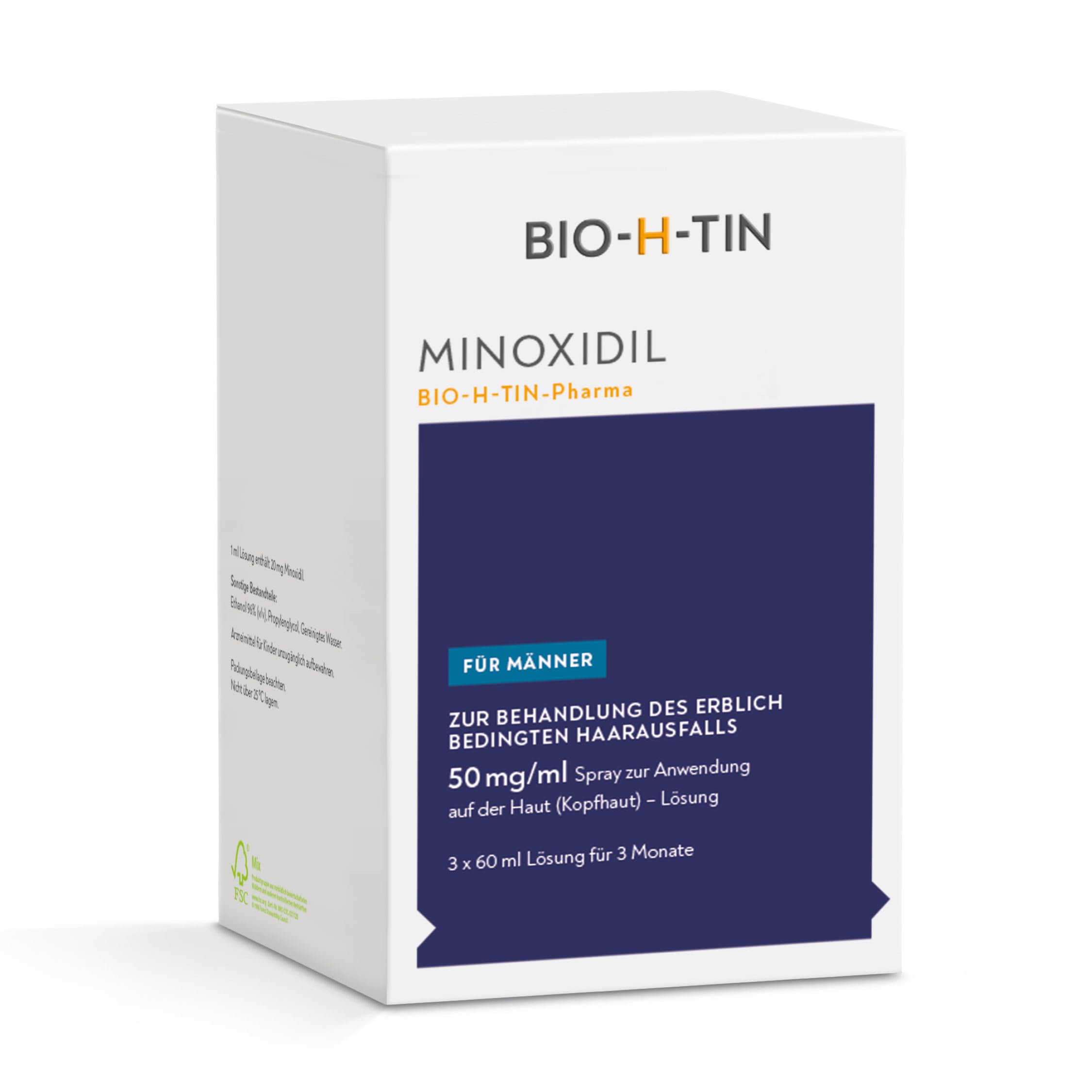 Minoxidil BIO-H-TIN 50 mg/ml Spray (3 x 60 ml), stoppt erblich bedingten Haarausfall, inkl. Coffein-Shampoo Add-On (8 ml)