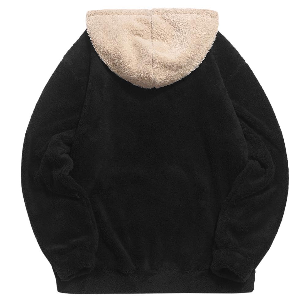 ZAFUL Herren Hoodie Plüsch Pullover mit Kängurutasche, Fuzzy Plüsch Teddy Kapuzenpullover für Herbst Winter (Schwarz+grau-XXL)