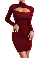 SOLY HUX Bodycon Kleid Damen Langarm Minikleid Cut Outs Kleider Herbst Partykleid Bleistift Kurzkleid Freizeitkleid Bordeaux XS