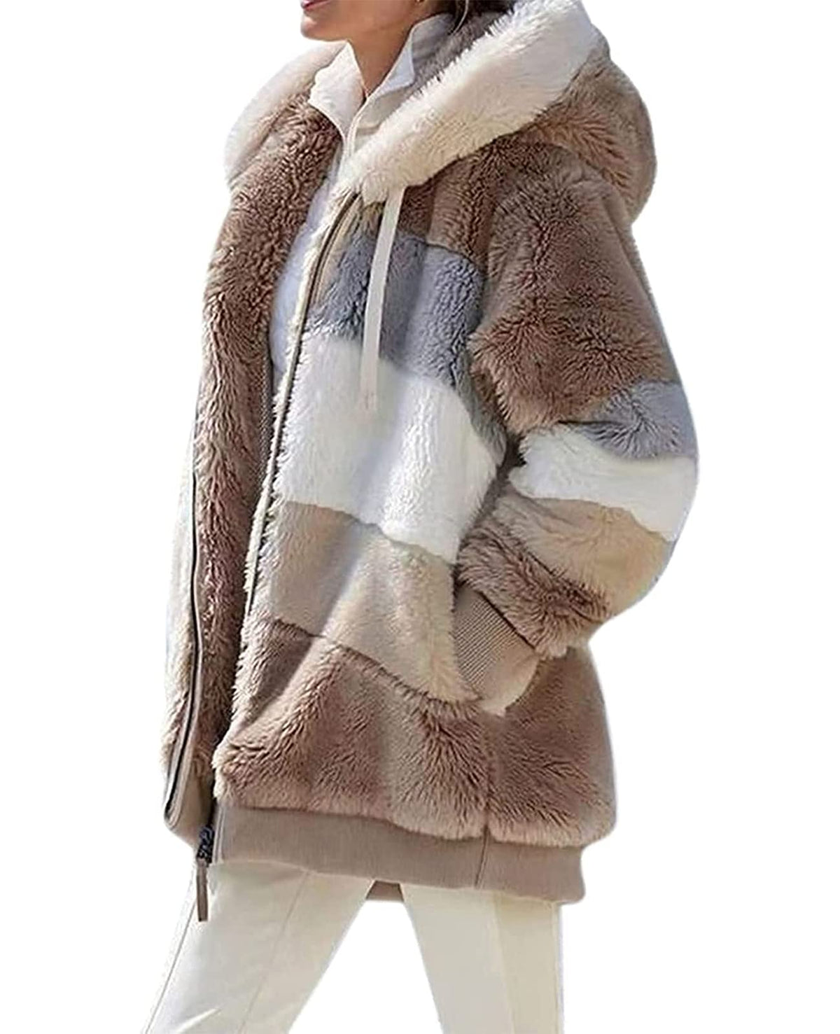 ABINGOO Damen Mantel Kapuzenjacke Winterjacke Mode Warm Hoodie Pullover Jacken Reißverschluss Plüschjacke Fleecejacke Oberteile(Khaki,XL).