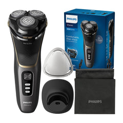 Philips Shaver Series 3000 – Elektrischer Nass- und Trockenrasierer für Männer in Schwarz, mit SkinProtect-Technologie, ausklappbarem Bartschneider, Ladestation und Reisetasche (Modell S3342/13)