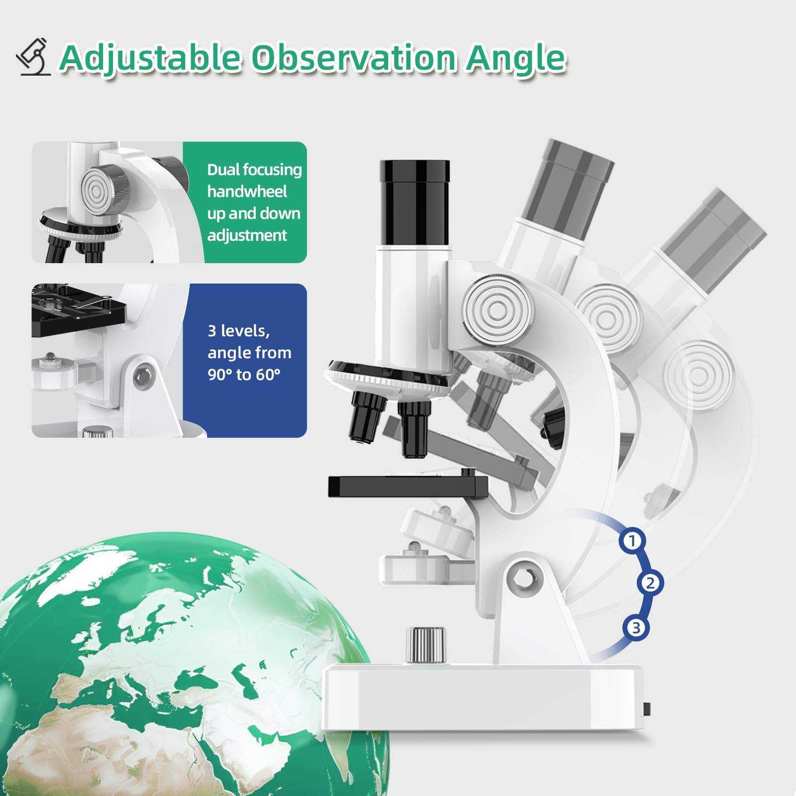 EMUMNUME Microscope for Kids Talking Educational Science Kit for Children 200x-4800x with Slides and Accessories (White)