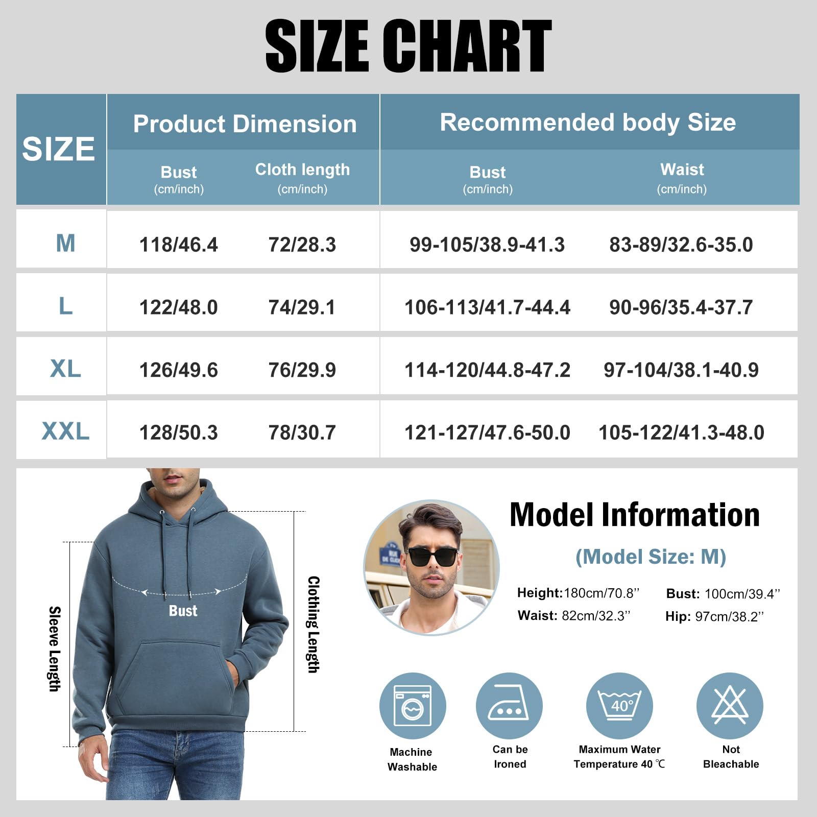 Vijamiy Pullover Herren Fleece Hoodie Winter Warm Sweatshirt Kapuzenpullover Herren Sport Fleecejacke Winterpullover Winddicht Weich Bequem Kängurutasche(Alphanumerisch,M)