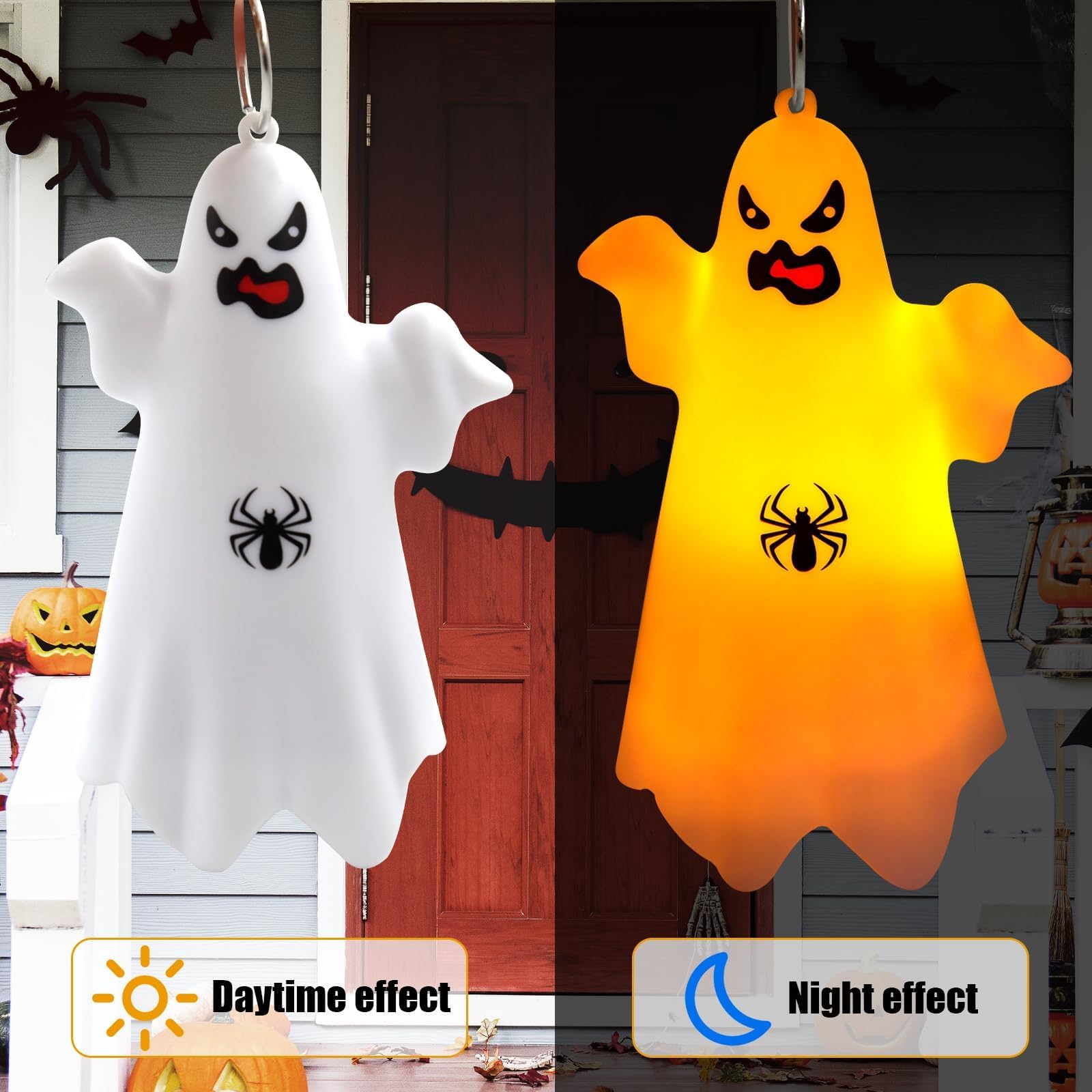 4 Stück Halloween Lichterketten Geist,Halloween Deko Licht,Geister Lichterkette,Halloween deko Outdoor,Hängende Geister mit Lichterketten,Halloween Lichterkette für Garten,Hof,Freien,Drinnen