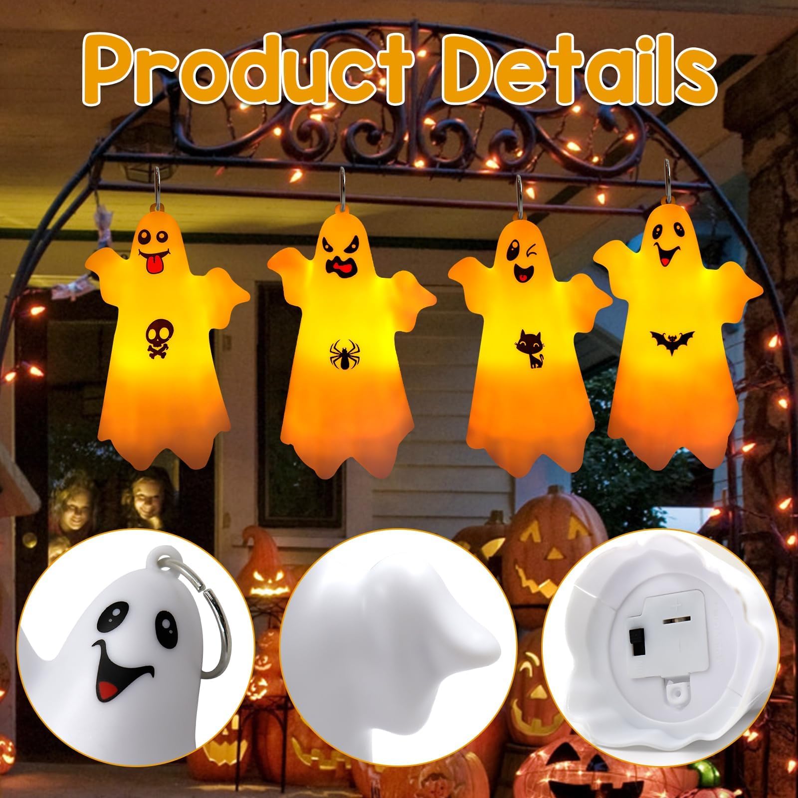 4 Stück Halloween Lichterketten Geist,Halloween Deko Licht,Geister Lichterkette,Halloween deko Outdoor,Hängende Geister mit Lichterketten,Halloween Lichterkette für Garten,Hof,Freien,Drinnen