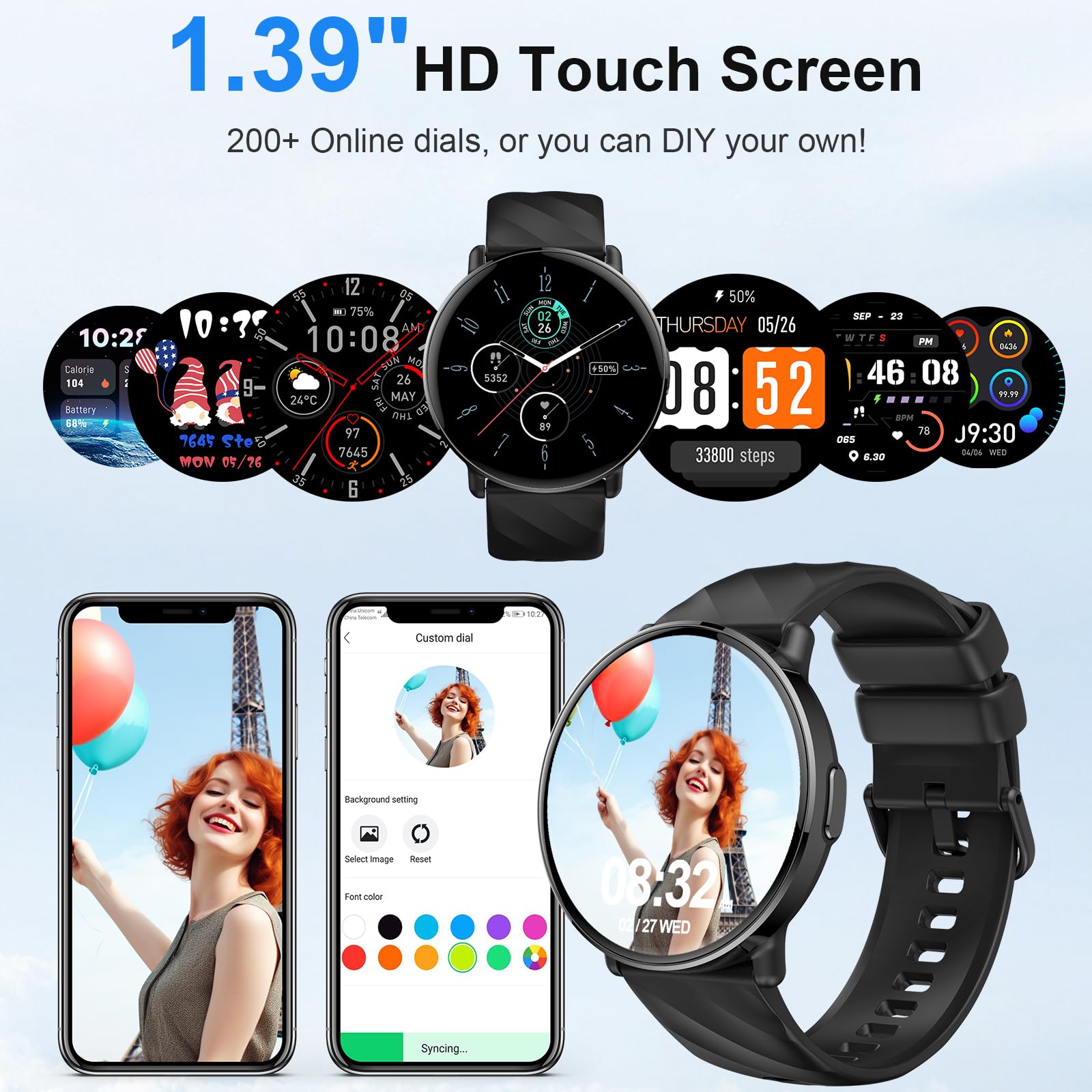 Smartwatch für Damen Herren, 1.39'' HD Touchscreen Smart Watch mit Telefonfunktion, IPX7 Wasserdicht Fitnessuhr mit SpO2 Pulsuhr Schrittzähler Schlafmonitor, 112+ Sportmodi Uhren für Android iOS