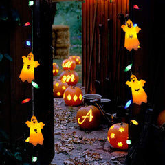 4 Stück Halloween Lichterketten Geist,Halloween Deko Licht,Geister Lichterkette,Halloween deko Outdoor,Hängende Geister mit Lichterketten,Halloween Lichterkette für Garten,Hof,Freien,Drinnen