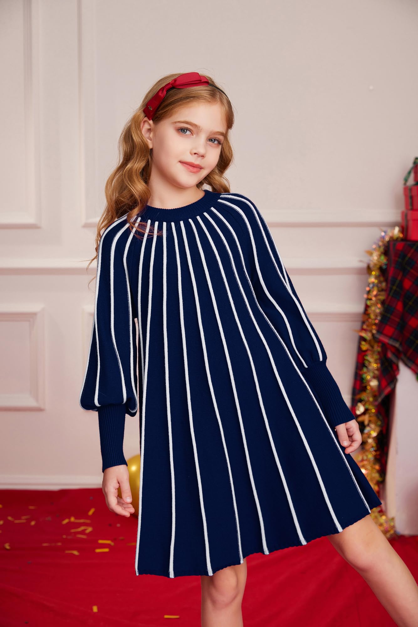 GRACE KARIN Mädchen Lässig Pullover Kleid Tauchen Langarm Rundhalsausschnitt Kleider Marineblau 6Y