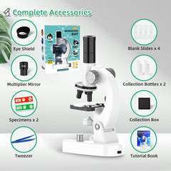 EMUMNUME Microscope for Kids Talking Educational Science Kit for Children 200x-4800x with Slides and Accessories (White)