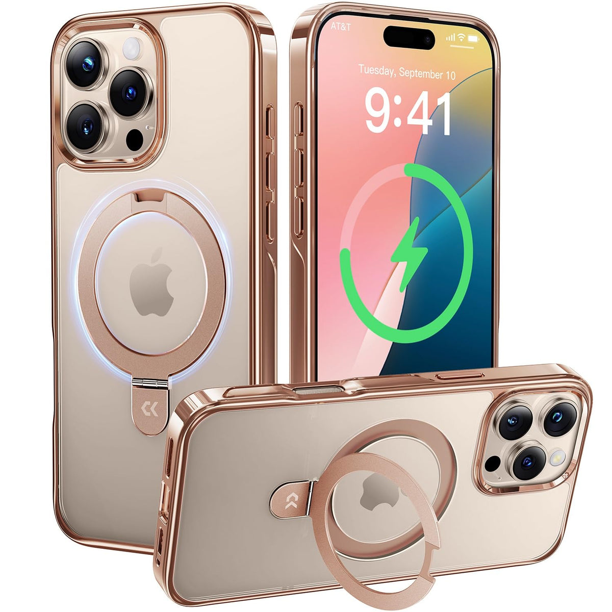 CASEKOO Original Titan Wüstensand für iPhone 16 Pro Max Hülle mit MagSafe & Unsichtbarer Ständer [Militärschutz] [Vergilbungsfrei] Clear Case Dünn Handyhülle Stoßfest Schutzhülle Cover Gold