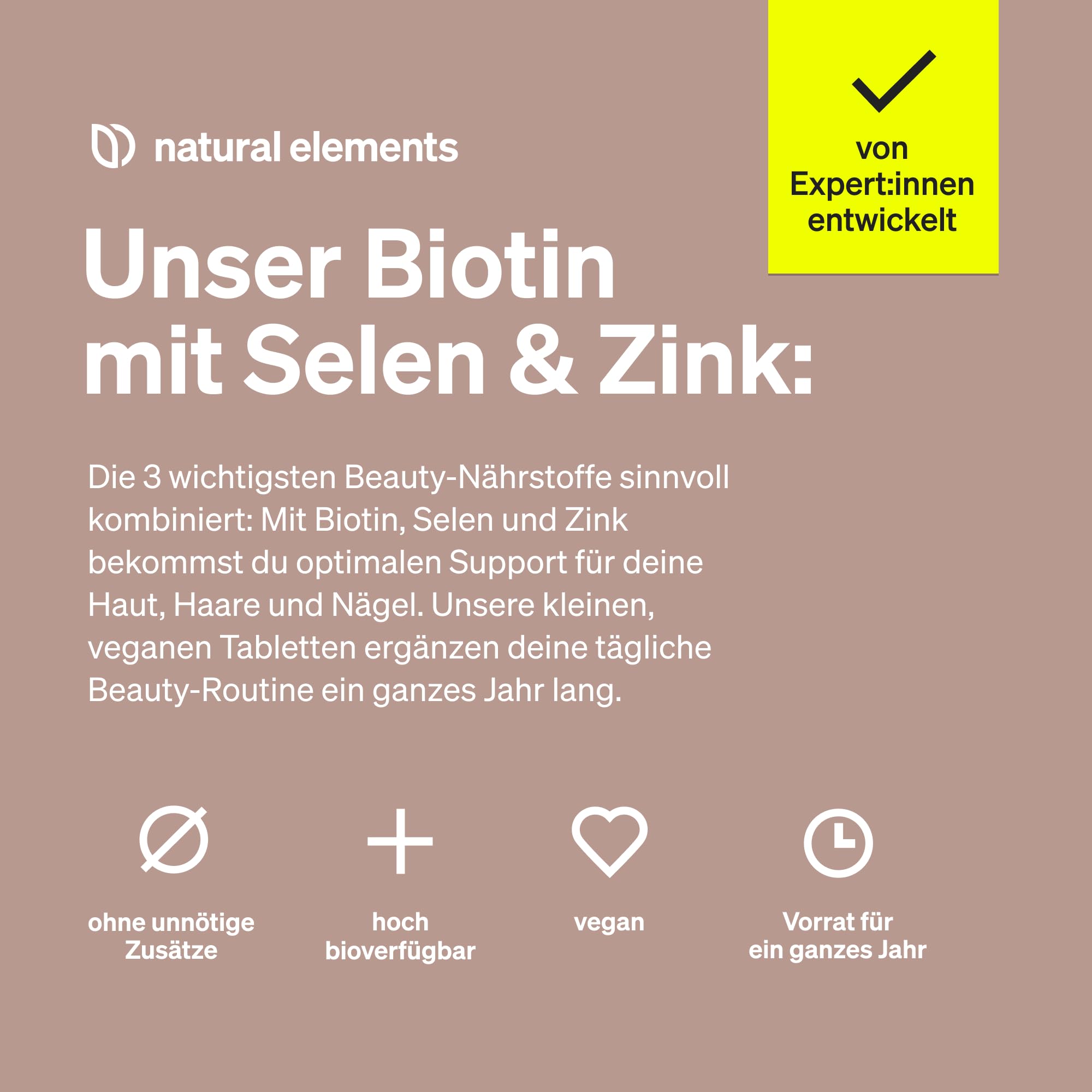 Biotin + Selen + Zink für Haut, Haare & Nägel - 365 vegane Tabletten - Ohne Magnesiumstearat, laborgeprüft & in Deutschland produziert