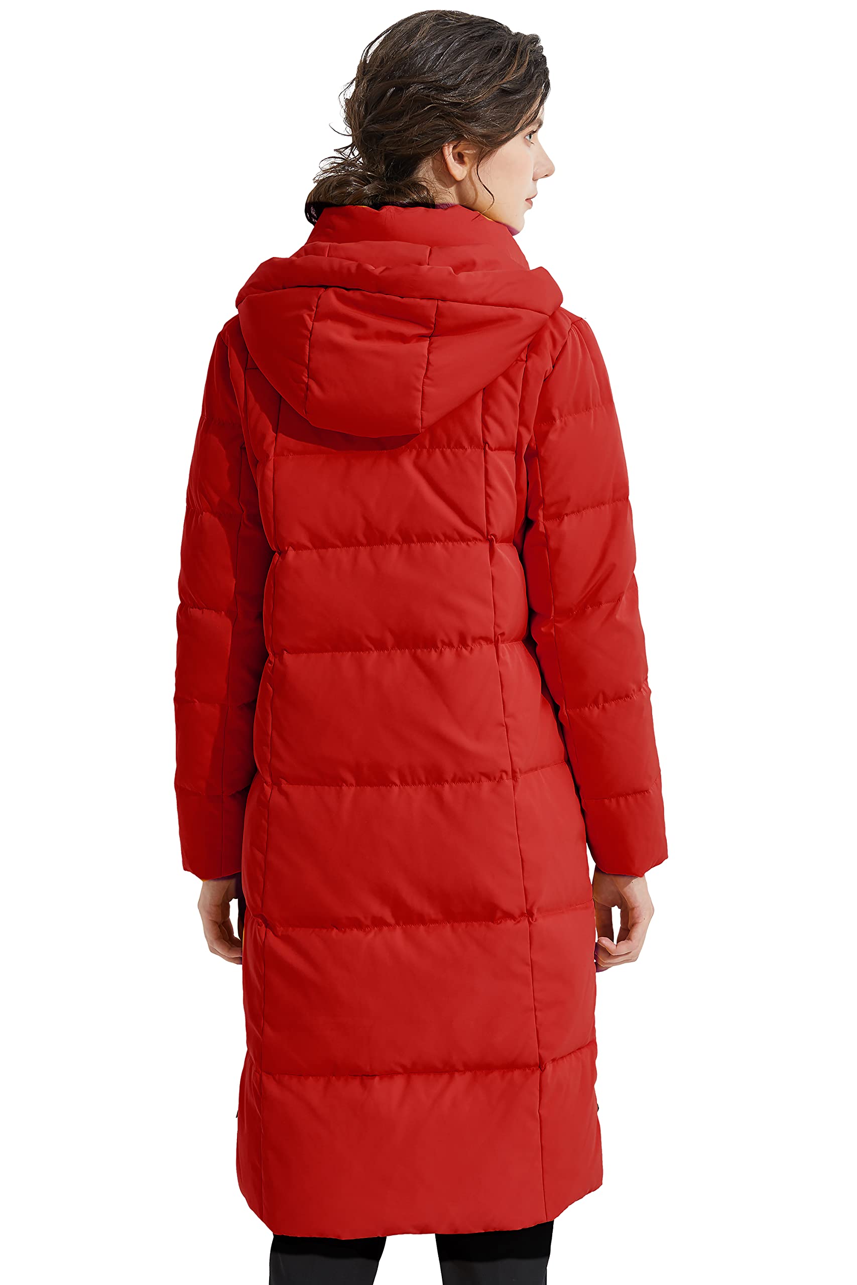 Orolay Damen Verdickte Daunenjacke Langer Wintermantel Mit Kapuze Pufferjacke Rot M