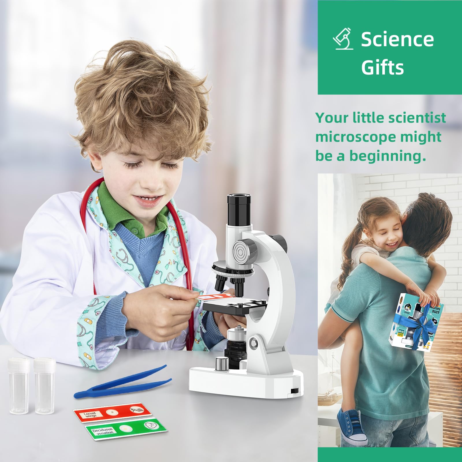 EMUMNUME Microscope for Kids Talking Educational Science Kit for Children 200x-4800x with Slides and Accessories (White)