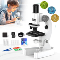 EMUMNUME Microscope for Kids Talking Educational Science Kit for Children 200x-4800x with Slides and Accessories (White)