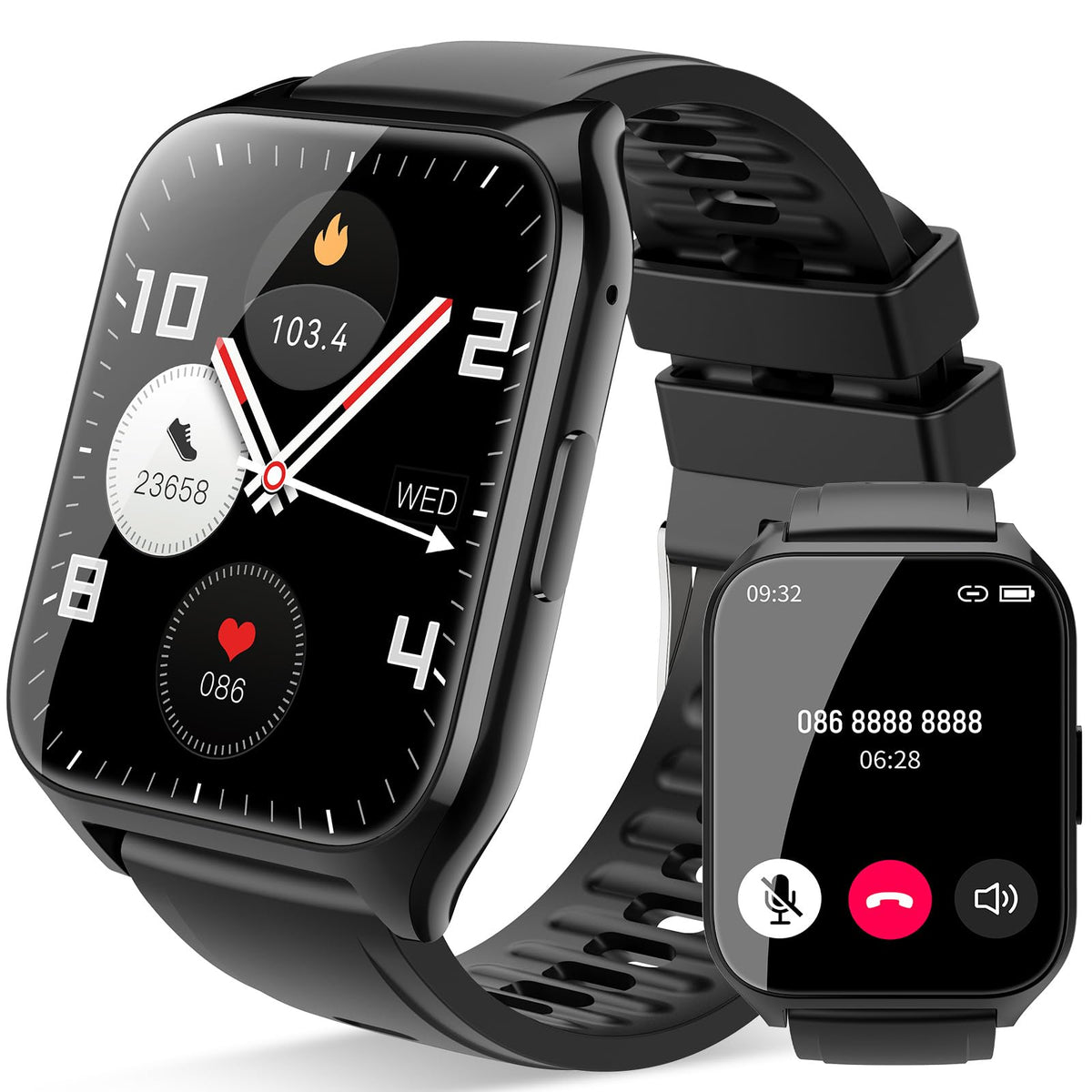 Smartwatch Damen Herren, 1,85"Zoll HD Touchscreen Smart Watch mit Bluetooth Anrufe, 112 Sportmodi Fitnessuhr, Herzfrequenzmonitor Schlafmonitor Schrittzähler, IP68 Wasserdicht für iOS Android, Schwarz