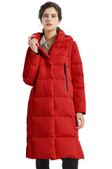 Orolay Damen Verdickte Daunenjacke Langer Wintermantel Mit Kapuze Pufferjacke Rot M