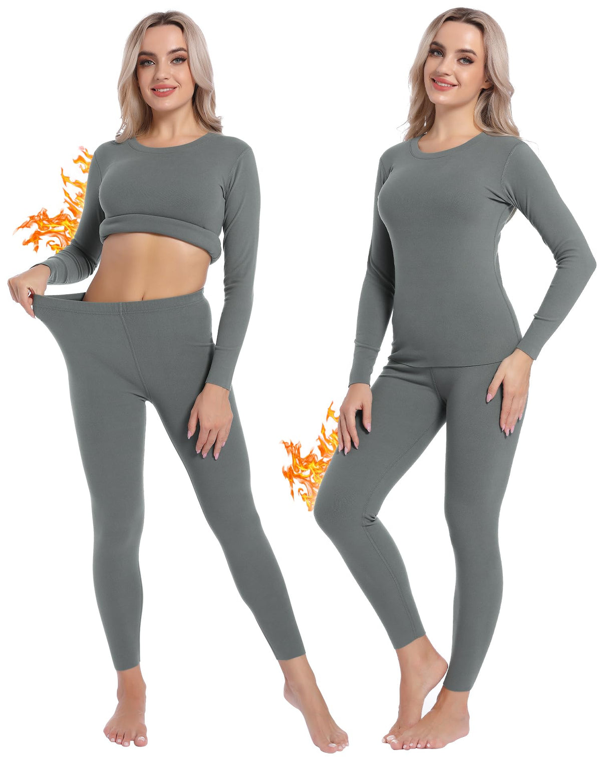 INNERSY Skiunterwäsche Damen Set Warm Thermounterwäsche Frauen Winter Thermo Oberteil Leggings (M, Warmes Grau)