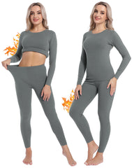 INNERSY Skiunterwäsche Damen Set Warm Thermounterwäsche Frauen Winter Thermo Oberteil Leggings (M, Warmes Grau)