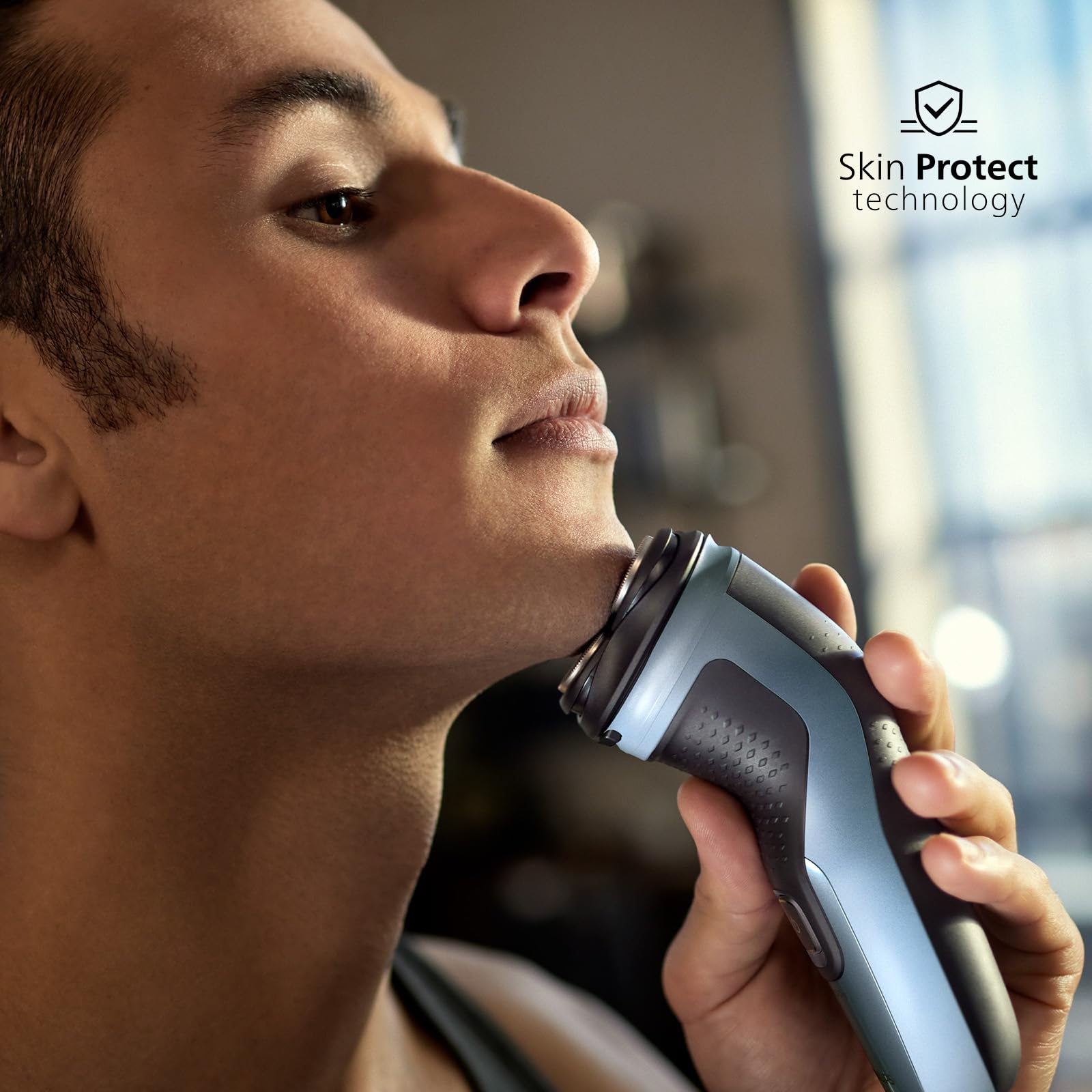 Philips Shaver Series 3000X – Elektrischer Nass- und Trockenrasierer für Männer in Himmelblau, mit SkinProtect-Technologie, ausklappbarem Bartschneider und ergonomischem Griff (Modell X3053/00)