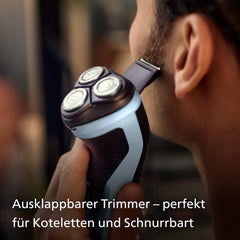 Philips Shaver Series 3000X – Elektrischer Nass- und Trockenrasierer für Männer in Himmelblau, mit SkinProtect-Technologie, ausklappbarem Bartschneider und ergonomischem Griff (Modell X3053/00)