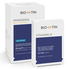 Minoxidil BIO-H-TIN 50 mg/ml Spray, Lösung zum Auftragen auf die Kopfhaut 3x 60 ml + BIO-H-TIN Vitamin H 2,5 mg 84 Tabletten für 12 Wochen