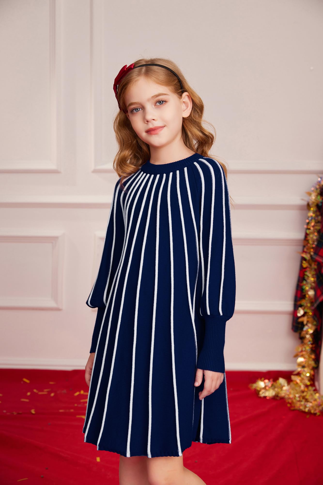 GRACE KARIN Mädchen Lässig Pullover Kleid Tauchen Langarm Rundhalsausschnitt Kleider Marineblau 6Y