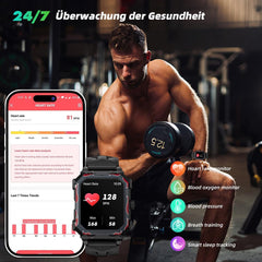 LOKMAT Ocean 1,96 Zoll Touchscreen Uhren Herren, MAX Militär Smartwatch Herren mit Telefonfunktion 650mAh 5ATM Wasserdicht 100+ Sportmodi Fitnessuhr Herren Sportuhr Outdoor Smartwatch für Android iOS