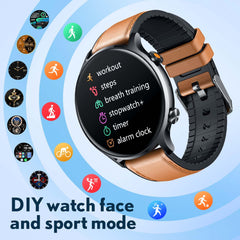 Smartwatch Fitnessuhr Armbanduhr Telefonfunktion Wasserdicht - 1,39" Runde Touchscreen Smart Watch Fitness Tracker Sportuhr mit Blutdruckmessung Schrittzähler Herzfrequenz Kompatibel Android mit iOS